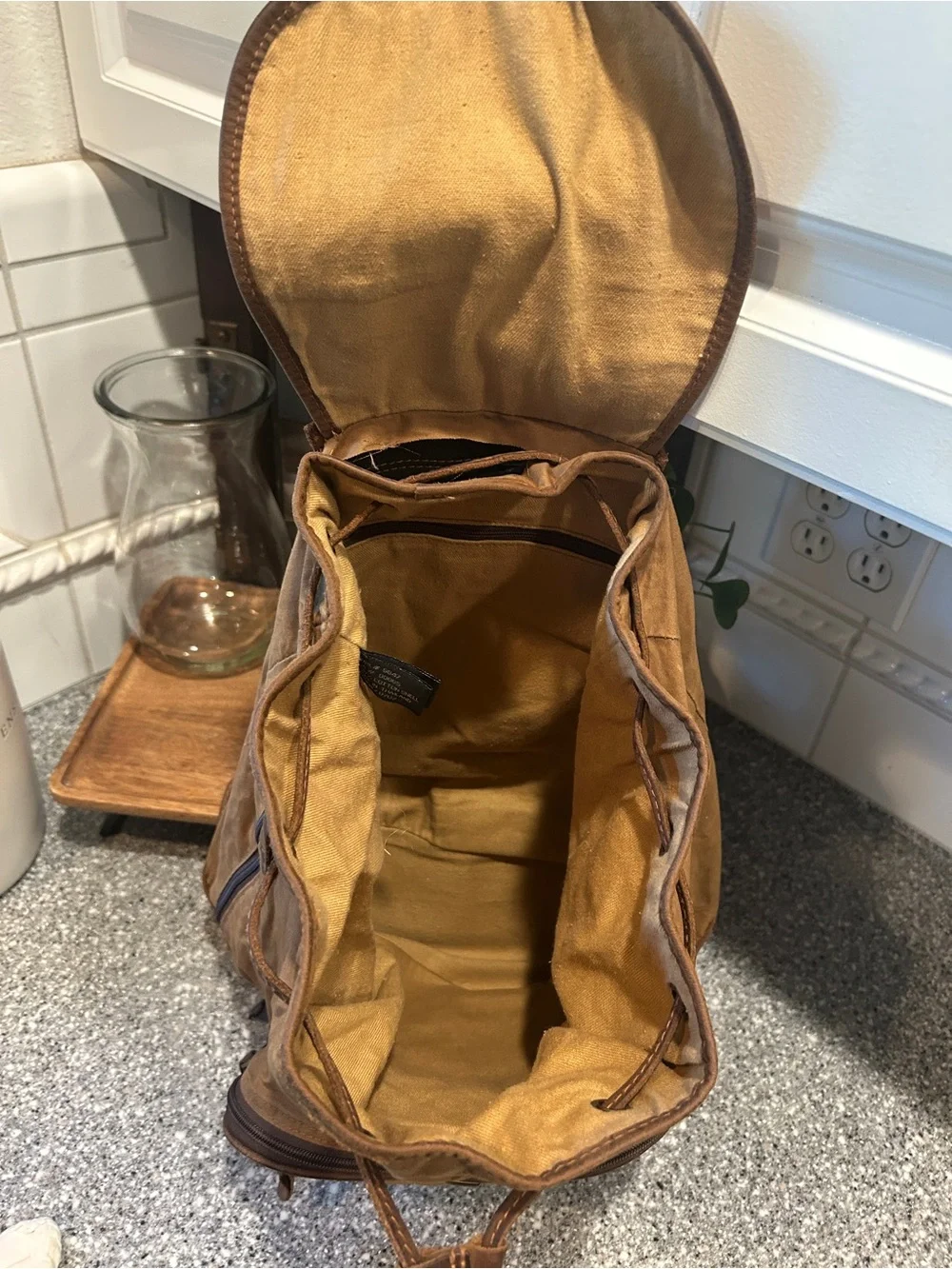 Eddie Bauer Brown Canvas & Leather Men's Backpack - Classic Carry